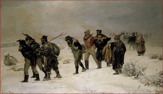 A connection towards the book of Night when the inmates are marching through the snow, which also connects to Napoleon's army retreating from Moscow.
